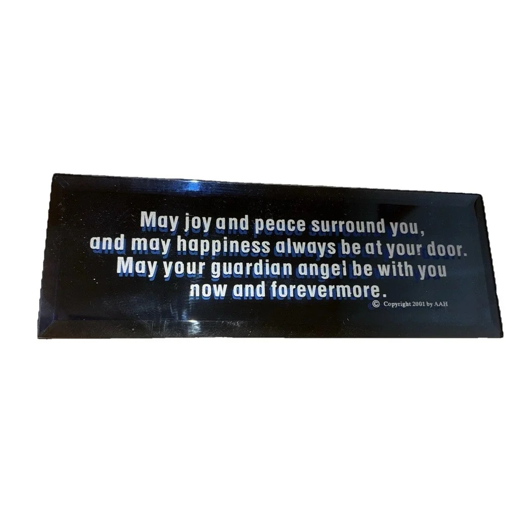 Beveled Mirror Peace Joy Happiness Guardian Angel Plaque Blue 7x2